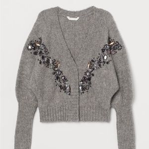 H&M grey jeweled cardigan sweater